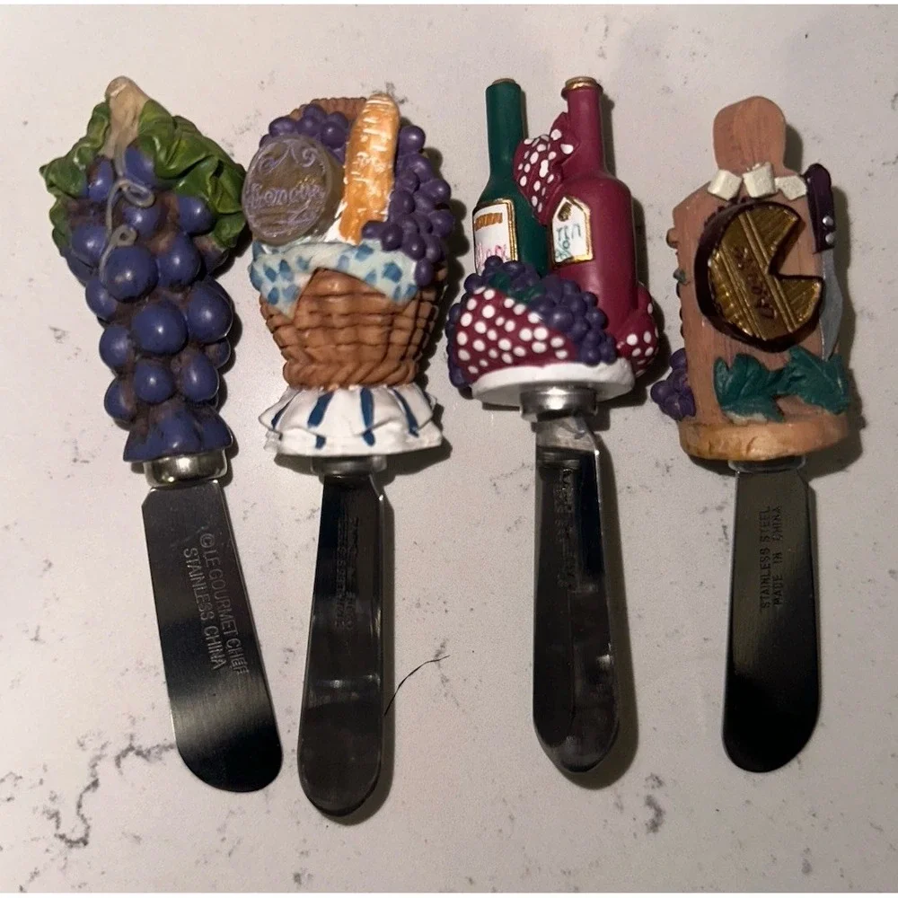 Vintage Cardinal Inc Picnic Basket Wine Cheese Spreader Set 5pc Holder Knives